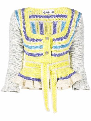 GANNI cardigan ceinturé en crochet à encolure arrondie - Jaune