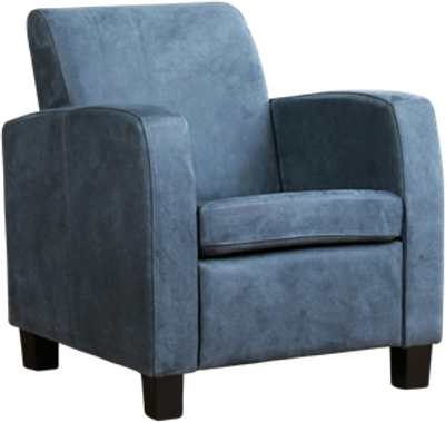 Blauwe leren landelijke fauteuil Joy - poot hout zwart - Kenia Leer Denim (blauw leer)