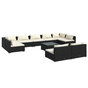 vidaXL 10-delige Loungeset met kussens poly rattan zwart