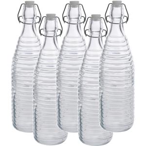 Fles met beugeldop - 5x - transparant - 1000 ml - glas - decoratie fles - olie/azijn fles