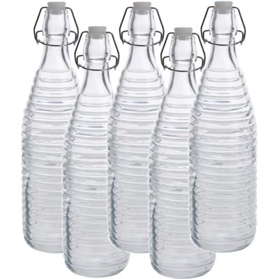 Fles met beugeldop - 5x - transparant - 1000 ml - glas - decoratie fles - olie/azijn fles