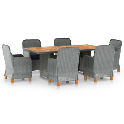 7-delige Tuinset met kussens poly rattan lichtgrijs