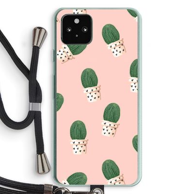 Cactusprint roze: Pixel 5a 5G Transparant Hoesje met koord