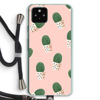 Cactusprint roze: Pixel 5a 5G Transparant Hoesje met koord