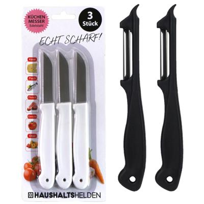 Groente/fruit keukenmesjes - voor schillen/snijden - zwart/wit - kunststof - 5-delig