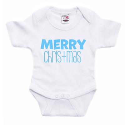 Kerst baby rompertje - wit - glitter blauw - Merry Christmas - Kerst cadeau