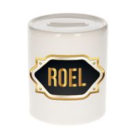 Naam cadeau spaarpot Roel met gouden embleem