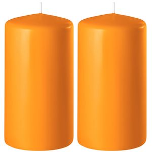 2x Oranje cilinderkaarsen/stompkaarsen 6 x 12 cm 45 branduren