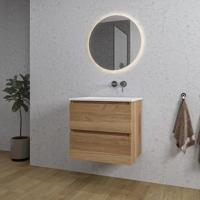 Adema Chaci Badkamermeubelset - 60x46x57cm - 1 keramische wasbak wit - zonder kraangaten - 2 lades - ronde spiegel met verlichting - eiken SW1212759/SW773925/SW108325 Adema Chaci Badkamermeubelset - 60x46x57cm - 1 keramische wasbak wit - zonder kraangaten - 2 lades - ronde spiegel met verlichting - eiken SW1212759/SW773925/SW108325