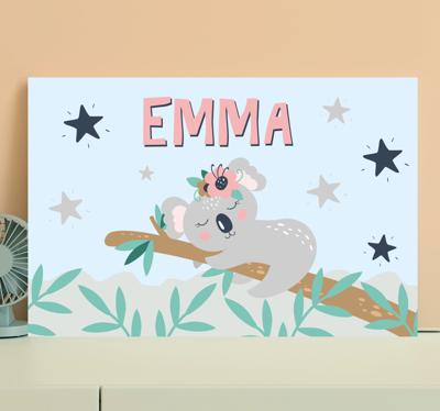 Canvas schilderij baby's Schattige koala voor meisje met naam