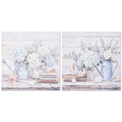 Schilderij Home ESPRIT Blauw Grijs Shabby Chic Hortensia 60 x 3 x 60 cm (2 Stuks)