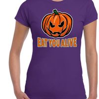Halloween Eat you alive verkleed t-shirt paars voor dames - thumbnail