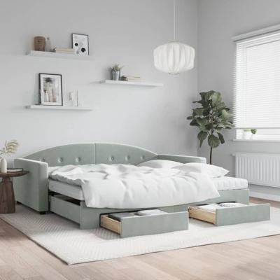 Slaapbank onderschuifbed en lades 100x200 cm fluweel lichtgrijs