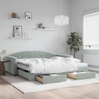 Slaapbank onderschuifbed en lades 100x200 cm fluweel lichtgrijs