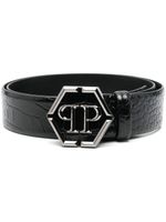 Philipp Plein ceinture en cuir à boucle logo Hexagon - Noir - thumbnail