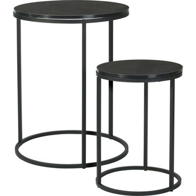 Bijzettafeltjes set 2x stuks Verona - zwart/zwart - D40 x H50 cm/D30 x H40 cm - metaal/hout