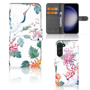 Samsung Galaxy S23 Plus Telefoonhoesje met Pasjes Bird Flowers