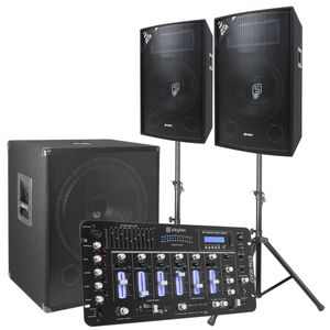 SkyTec 2.1 complete DJ live set 1600 Watt met mixer en kabels