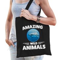 Tasje haaien amazing wild animals / dieren zwart voor volwassenen en kinderen - Feest Boodschappentassen - thumbnail