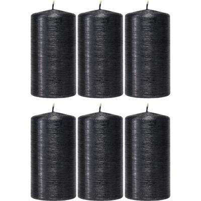 Cilinderkaars/stompkaars - 6x - zwart - 7 x 13 cm - 25 branduren - sfeerkaarsen - kaarsen