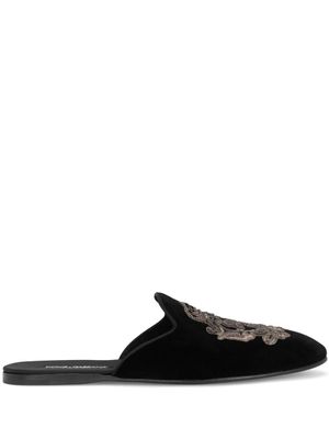 Dolce & Gabbana chaussons brodés à fini velours - Noir