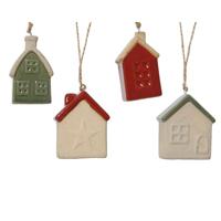 Decoris Kersthanger huisje porselein 3x5,7x7,2cm