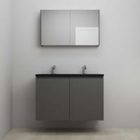 On-Line Badkamermeubelset - 100 cm - Bouwpakket - Greeploze Ladestructuur - Acryl Wastafel - zonder Kraangat - Spiegelkast - Mat Antraciet