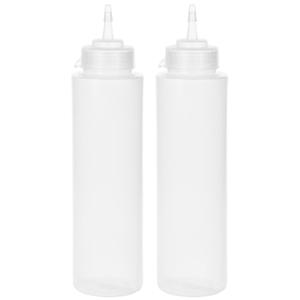 Doseerfles/sausfles transparant - 2x - kunststof - met schenktuit - 1000 ml - 28 x 8 cm