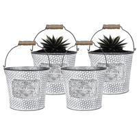 Plantenpot/bloempot emmer voor buiten - 4x - zink - zilver - D17 x H14 cm