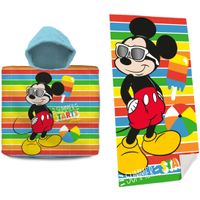 Set van bad cape/poncho met strand/badlaken voor kinderen met Mickey Mouse print - thumbnail