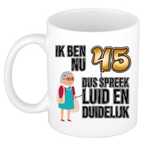 Verjaardag cadeau mok 45 jaar - luid en duidelijk oma - bruin - 300 ml - Keramiek