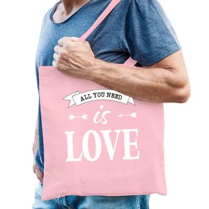 Vrijgezellenfeest tas - katoen - 42 x 38 cm - roze - bruiloft - All you need is love