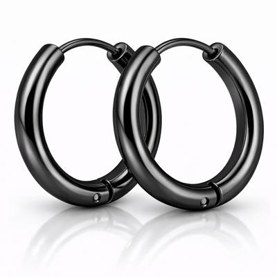 Smalle edelstaal oorringen Zwart-12mm