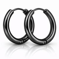 Smalle edelstaal oorringen Zwart-12mm