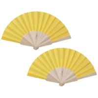Spaanse waaier - 2x - geel - 42 x 23 cm - hout - verkoelend - handwaaier