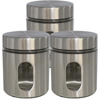 Gerimport Vorraadpot - 3x stuks - voedsel bewaren - zilver rvs - deksel - 700 ml - 10 x 12 cm