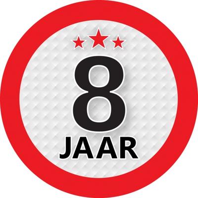 8 jaar leeftijd sticker - rond - Dia 9 cm - 8 jaar verjaardag - jubileum - leeftijd versiering