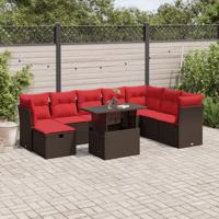 9-delige tuinbankset met kussens, bruin polyrotan