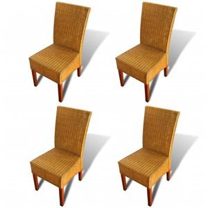 The Living Store Rattan Stoelenset - Handgeweven - 45 x 62 x 93 cm - Massief mangohout - Set van 4