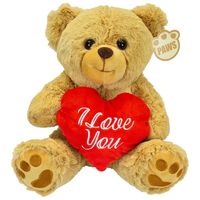 Valentijn I Love You knuffel beertje - zachte pluche - rood hartje - cadeau - 26 cm - lichtbruin   - - thumbnail