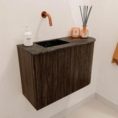 Toiletmeubel Mondiaz Joya Dlux | 61.6 cm | Meubelkleur Walnut | Faye wastafel Lava Wasbak Links | Zonder kraangat(en)