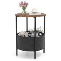 Ronde Bijzettafel voor Kleine Ruimtes 2 Niveaus Bijzettafel met Verwijderbare Stoffen Mand Salontafel Nachtkastje 44 x 61 cm