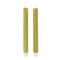 Kaarsen set van 8x stuks Led dinerkaarsen glitter goud 25,5 cm