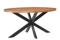 LivingFurn Ovale Eettafel 'Rocky' Mangohout en staal, 180 x 100cm