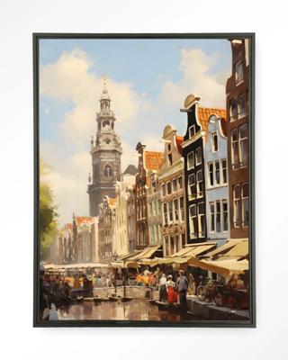 Urban Cotton Wandkleed 'Amsterdam' 110 x 145cm in Floating Frame - black