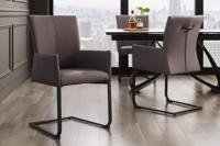 Moderne sledestoel SAMSON taupe grijs echt leer met armleuningen en metalen frame - 45175