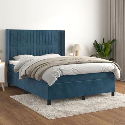 Boxspring met matras fluweel donkerblauw 140x190 cm