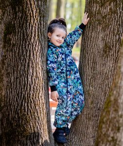 Waterproof Softshell Overall Comfy Flowers And Birds Dark Blue Jumpsuit