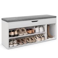 Schoenenbank Houten Schoenen Opbergbank met Kussen Schoenenrek Bank met Opheffen Bovenste Compartiment Grijs