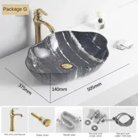 Ovale Keramische Wastafel met Marmerpatroon - Tafelbladmodel | Licht Luxe Design | 12L Ovale Keramische Wastafel met Marmerpatroon - Tafelbladmodel | Licht Luxe Design | 12L